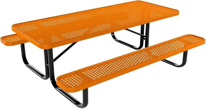 Coated Outdoor Furniture Heavy-Duty Portable Outdoor Kids Table, Punched Steel Kids Picnic Table, Commercial-Grade Picnic Table, Made in America (6ft Rectangular, Childrens, Textured Orange) by GreenHaven Gardens