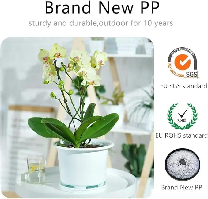 8 Inch Orchid Pots with Holes and Saucers,Double Layer Plastic Large Orchid Planter Pot,Flower Pots for Indoor Outdoor Flower Plants,Orchids,Herbs,Snake Plants and Succulents by GreenHaven Gardens