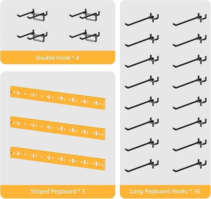 CCCEI 3 Modular Pegboard Strip Storage, Metal Peg Slat Wall Mount for Garage, Basement, Garden, Laundry Room Organization. Flexible Tool Organizer for Rake, Shovels, Crafting. Gifts for Men, Yellow. by GreenHaven Gardens