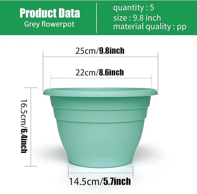 Plant Pots Set of 5, 10 Inch Round Flower Pots, Thickened Plant Planters with Drainage Holes, Garden Pots for Indoor Outdoor (Sky Blue) by GreenHaven Gardens