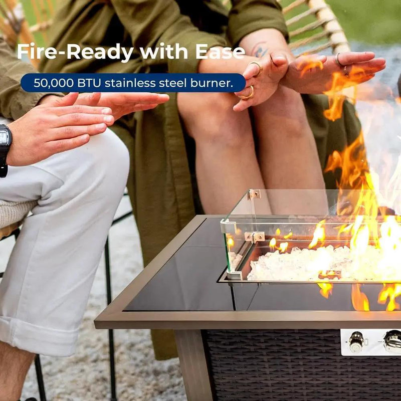 SereneLife 43.5-Inch Outdoor Propane Fire Pit Table – 50,000 BTU, Tempered Glass Wind Guard, Sliding Door, Auto-Ignition, Stainless Steel Burner, Waterproof Cover – Ideal for Patio, Garden & Backyard by GreenHaven Gardens