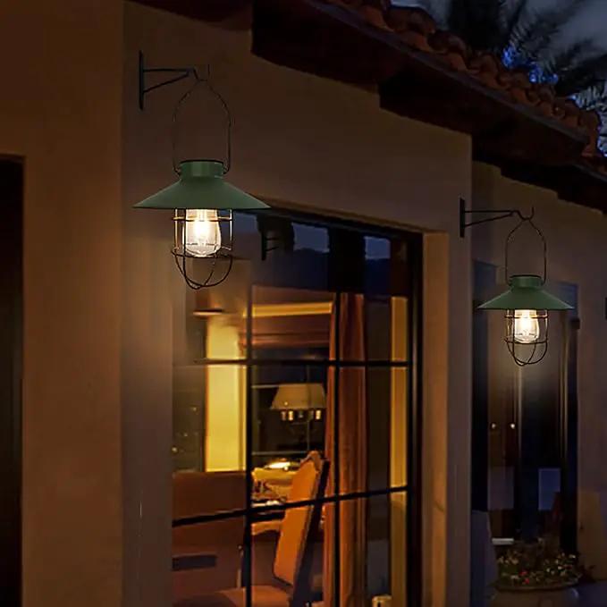 pearlstar Solar Lantern Outdoor Hanging Light Metal Farmhouse Solar Lamp with Warm White Edison Bulb Design for Garden Yard Patio Proch Decor(Green) by GreenHaven Gardens
