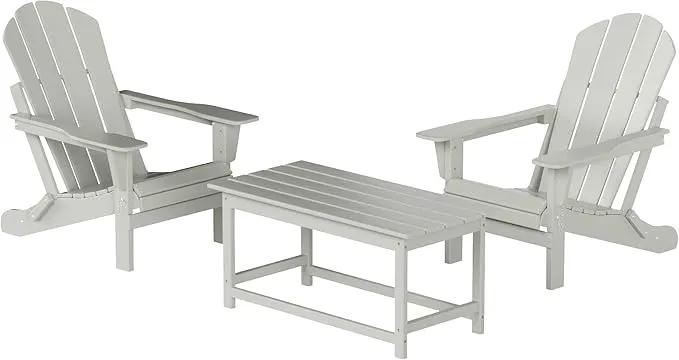 WO Home Furniture Adirondack Chairs Table Set of 3 PCS Outdoor Folding Chairs Coffee Table Weather/UV Resistant for Lawn, Garden, Bon Fire, Balcony (Sand) by GreenHaven Gardens