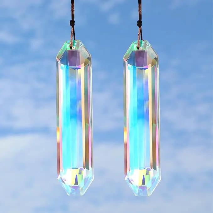 2 Pack 5" Large Crystal Sun Catchers, HYBEADS Hanging Ornaments for Windows Retangle Prism Suncatchers for Garden Home Decor Office Living Room Windows Crystal Rainbow Maker by GreenHaven Gardens