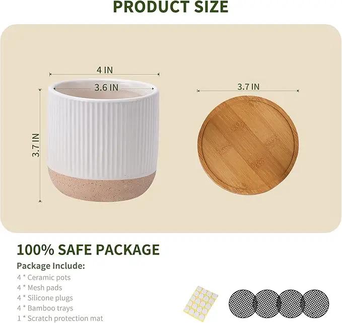 AOMRYOM 4 Inch Small Ceramic Plant Pots with Drainage Hole and Saucer, Modern Flower Planter for Succulent, Indoor Plants, Cactus, Herbs, White, Set of 4 (Plant Not Included) by GreenHaven Gardens