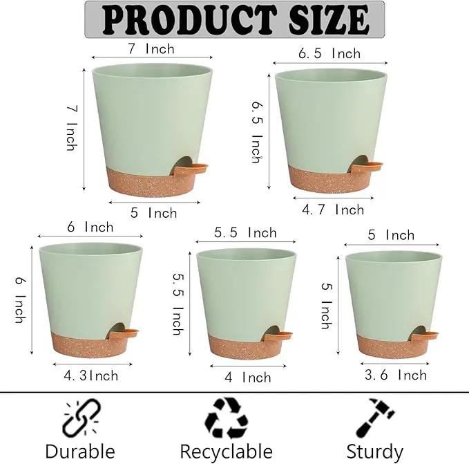 Self Watering Planters for Outdoor Plants 7/6.5/6/5.5/5Inch 5Pack Flower Pot for House Plants Green Indoor Plastic Pots Plant Pots Succulent Pots with Drainage Hole and Deep Reservoir by GreenHaven Gardens