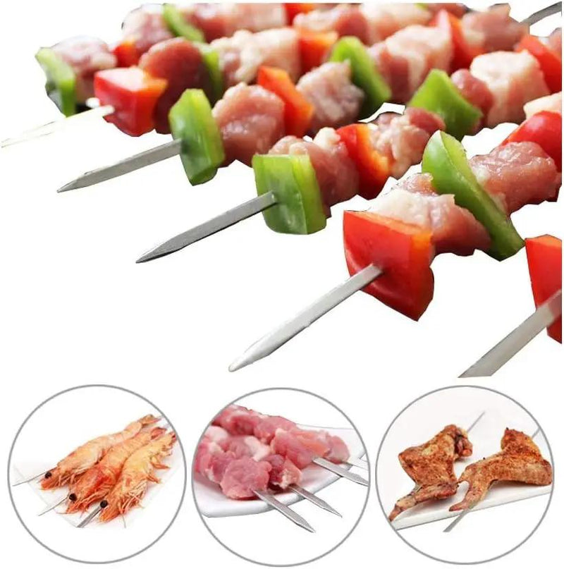 Antallcky 12 Pack Kebab Skewers BBQ Barbecue Skewers Stainless Steel Sticks 23.5 Inch Heavy Duty Large Wide Reusable with NonSlip Ring Handle Ideal for Shish kabob Chicken Shrimp angd Vegetables by GreenHaven Gardens