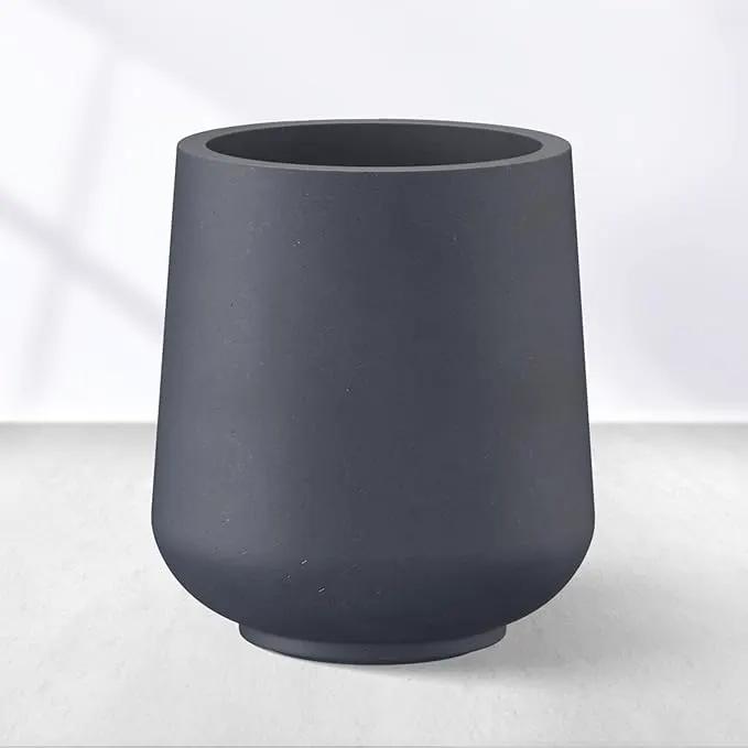 Kante 15.3" Dia Round Concrete Planter, Outdoor Indoor Large Plant Pots Containers with Drainage Hole and Rubber Plug for Home Garden Patio, Dark Gray by GreenHaven Gardens