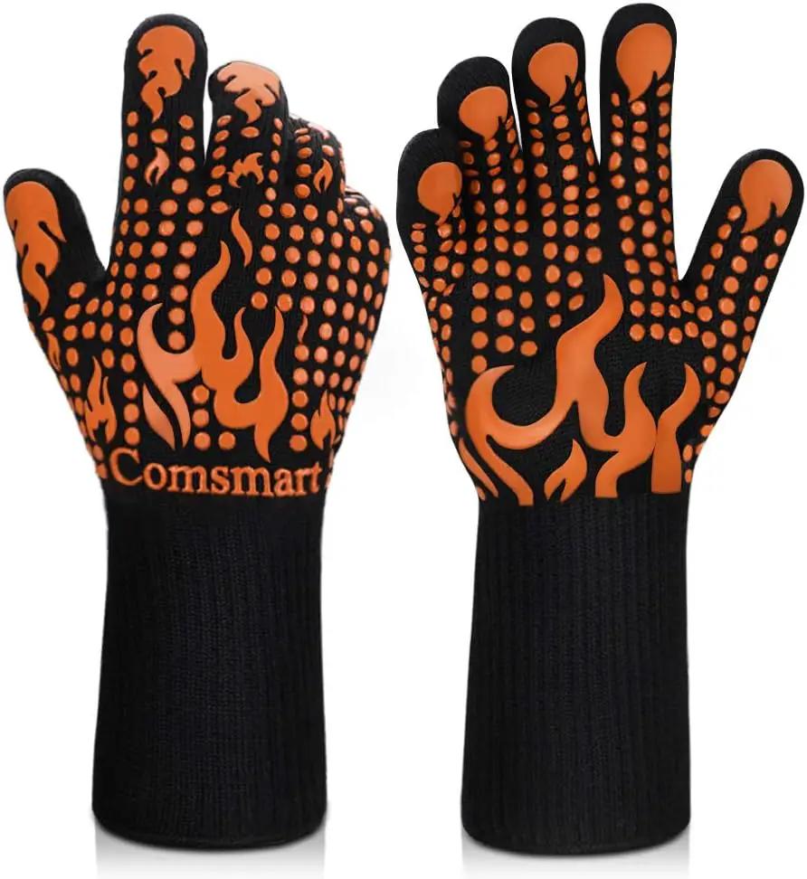 Comsmart BBQ Gloves, 1472 Degree F Heat Resistant Grilling Gloves Silicone Non-Slip Oven Gloves Long Kitchen Gloves for Barbecue, Cooking, Baking, Cutting by GreenHaven Gardens