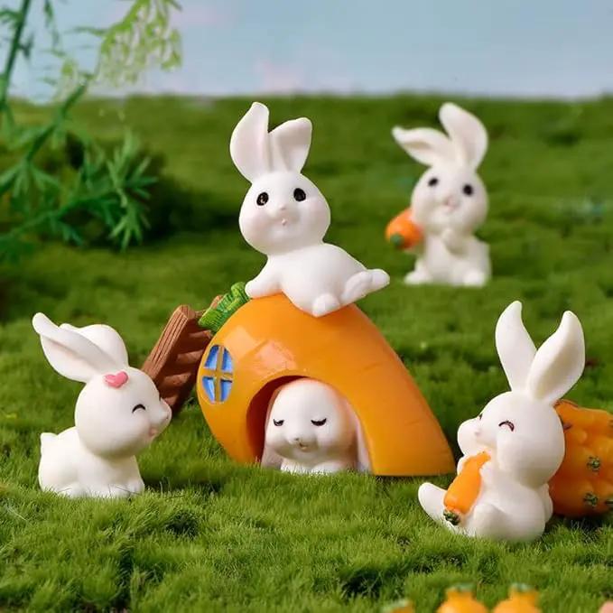 21Pcs Mini Rabbit and Carrot Figurines 1inch Cute Resin Bunny Cake Toppers for DIY Fairy Garden Dollhouse Moss Landscape Crafts Easter Decors by GreenHaven Gardens