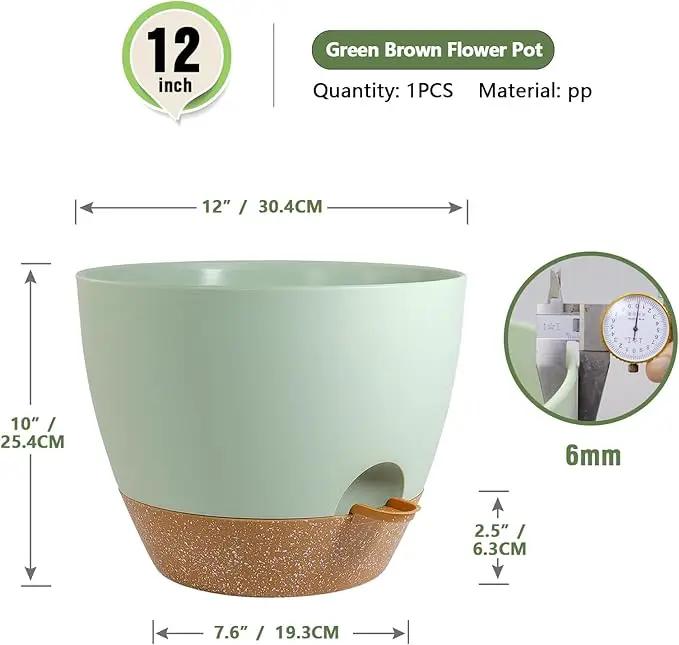12 inch Large Self Watering Pots, Plant Pots with Mesh Drainage Holes for Indoor Outdoor Plants, Plastic Planters with Deep Reservoir for Garden House Flower Plants, Green with Brown by GreenHaven Gardens