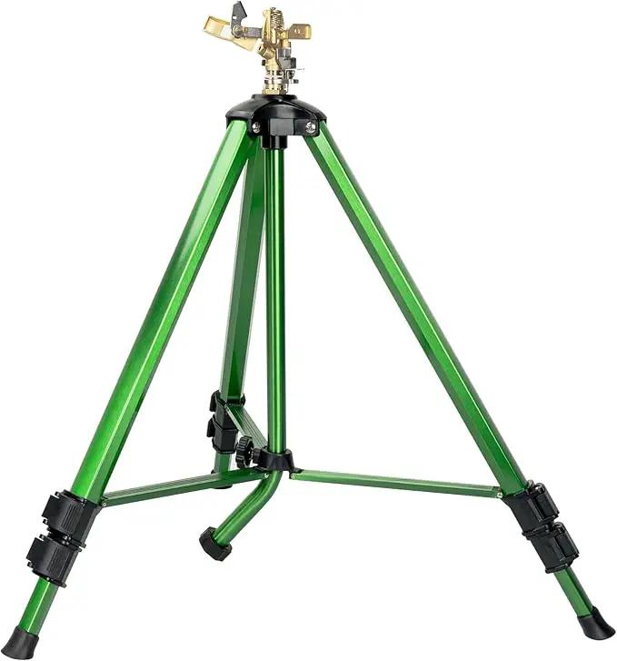 Impact Sprinkler on Tripod Base, Heavy Duty Adjustable Zinc Sprinkler Head for Lawn Yard Garden, 360 Degree Large Area Irrigation, 3/4" Connector Extension Legs Flip Locks by GreenHaven Gardens