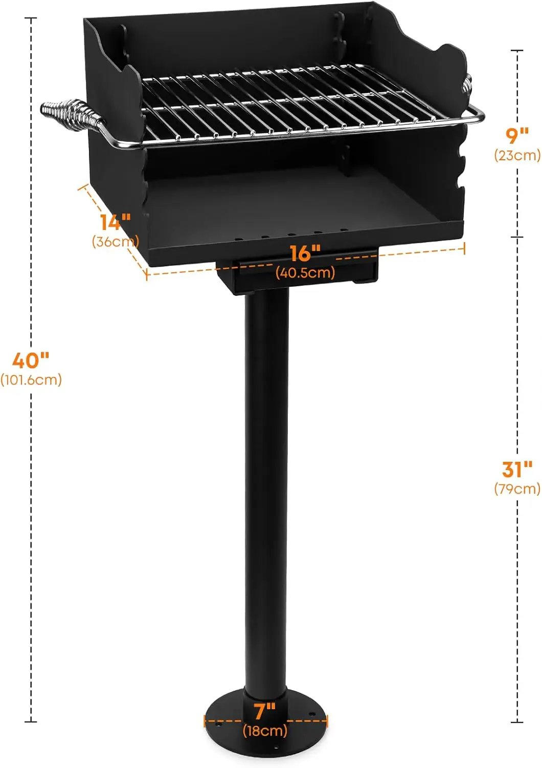 Stanbroil Charcoal Barbecue Grill for Outdoor, Heavy Duty Steel Park BBQ Grill with Stainless Steel Cooking Grate and Above/In Ground Post for Camping and Backyard by GreenHaven Gardens