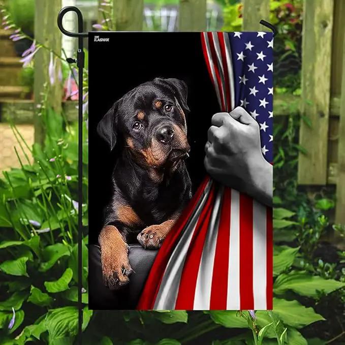 FLAGWIX American Flag - Rottweiler Dog Lover American US Flag, 4th of July Decorations for Inside, Outside, Garden Flag (11.5" x 17.5") - USA Flags Premium Polyester, Decorative Indoor Outdoor Flag by GreenHaven Gardens