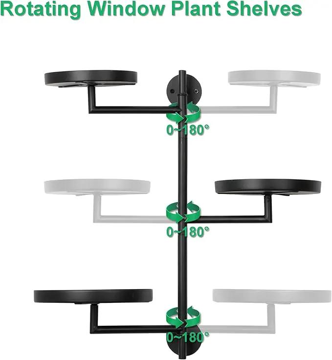 Rotating Window Wall Plant Shelves Stand Holder, 3 Tiered Metal Floating Plant Shelf Hanger Indoor , Window Sill Gifts by GreenHaven Gardens