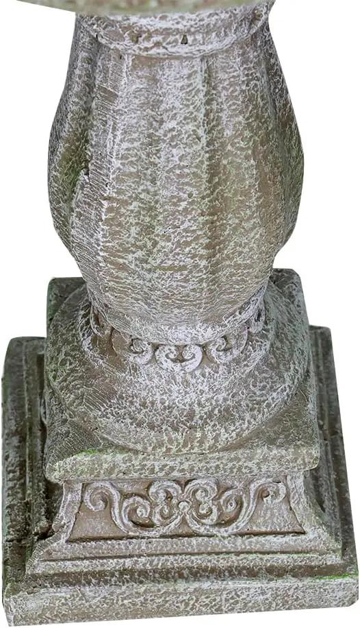 SunJet 23.8 Inch High Concrete Bird Bath with Carved Pedestal – Birdbath Sturdy & Elegant Design, Stone-Like Texture, Attracts Birds and Enhances Garden, Patio, Yard, Lawn Decor by GreenHaven Gardens