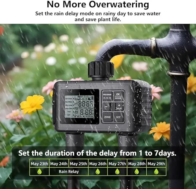 Uzoli SGW07 Sprinkler Timer, Water Timer for Garden Hose, Programmable Hose Timer 2 Outlet with Rain Delay, Manual, Auto System Controller, IP55 Waterproof Drip Irrigation Timer for Yard, Lawn, Pool by GreenHaven Gardens