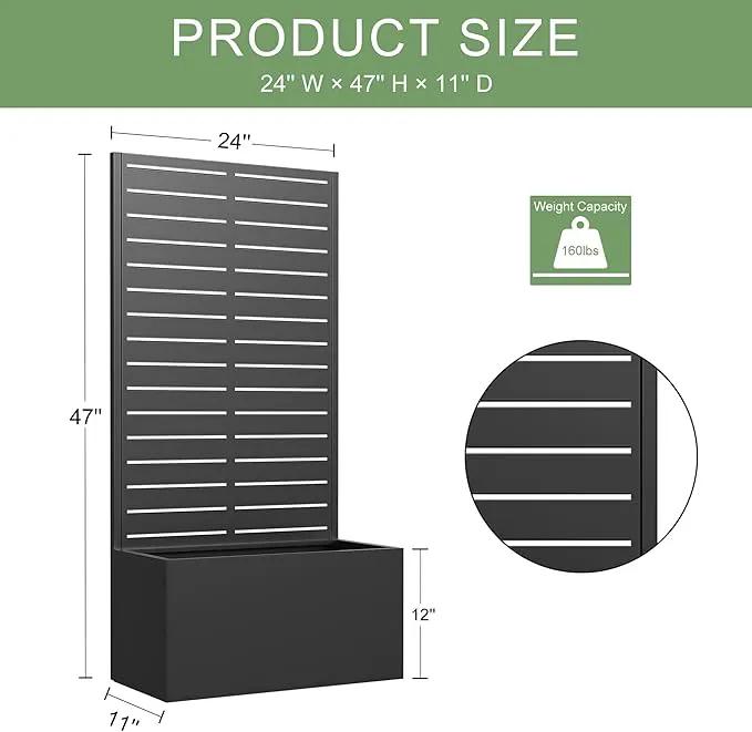 Casaphoria Metal Raised Garden Bed, 47"x24"x12" Planter Box for Climbing Plants, Vegetables & Vines, Features Drainage Holes and Privacy Screen (Black-Louvered) by GreenHaven Gardens