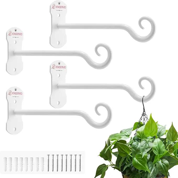 Kingsyard 4 Pack Wall Plant Hanger - Heavy Duty Metal Hanging Bracket Hooks for Hanging Plant Bird Feeders Lanterns Wind Chimes Indoor/Outdoor. White by GreenHaven Gardens