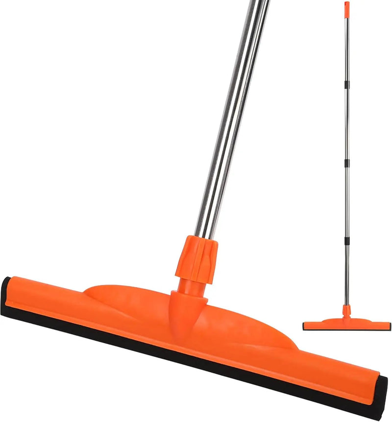Floor Squeegee Scrubber, 17'' Heavy Duty Household Broom EVA Foam Blade Rubber Wiper Squeegee for Concrete Floor Garage Shower Bathroom Tile Scrubber 60'' Long Handle Multifunction Magic Broom(Orange) by GreenHaven Gardens