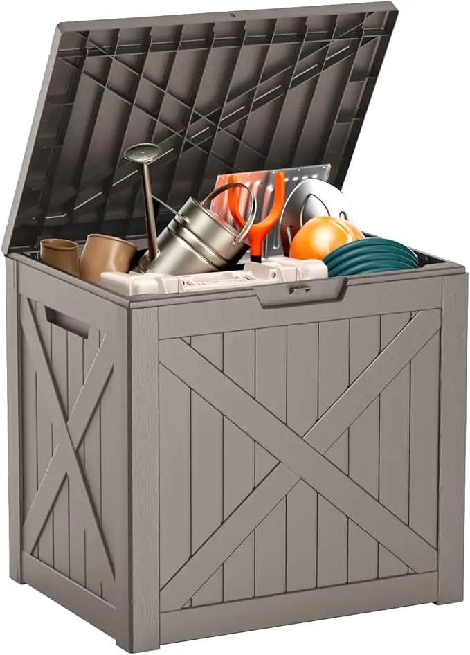 32 Gallon Outdoor Deck Box,Storage Lockable Waterproof Patio Furniture,Garden Tools,Cushions,Pool Accessories Outside Storage Resin Box(Light Brown) by GreenHaven Gardens