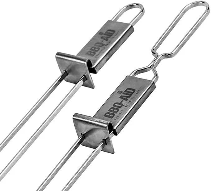 BBQ-AID Premium Barbecue Double Pronged Stainless Steel Skewers for Grilling - Quick Release Kebab Sticks for Veggies & More by GreenHaven Gardens