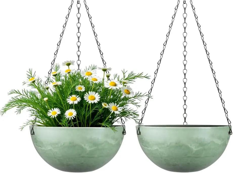 Marble Pattern 10 Inch Hanging Planter for Indoor Outdoor Plants, 2 Pack Hanging Planter Basket for Garden Home Decor Use (Green) by GreenHaven Gardens