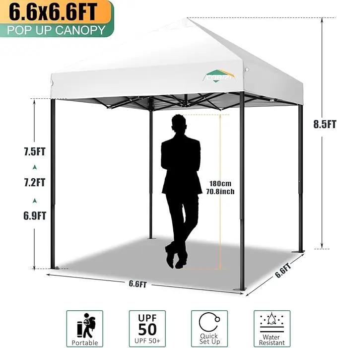 COBIZI 6.6x6.6ft Pop Up Canopy Tent, Heavy Duty Canopy Easy Set up All Weather Waterproof Outdoor Canopy Tent for Parties, Beach, Garden, Camping with 1 Handbag, 3 Adjustable Heights, UPF50+, White by GreenHaven Gardens