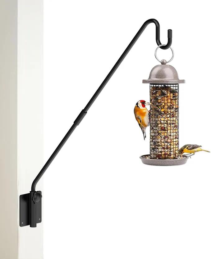 Deck Hook Wall Mounted,Extended Plant Hanger Outdoor,Bird Feeder Hanger-Metal Fence Shepherds Hooks Bracket for Hanging Hummingbird Feeder,Planter,Flower Baskets,Lantern-360°Rotating Pole by GreenHaven Gardens