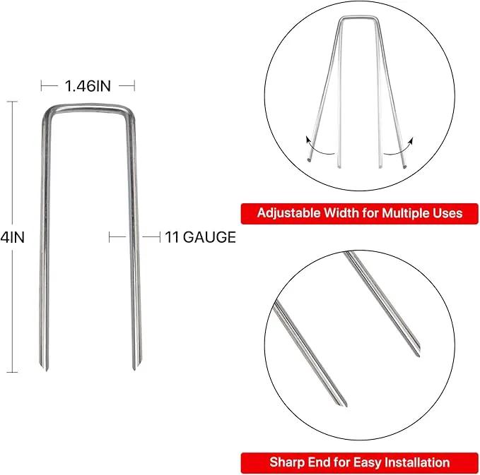 4 Inch 300 Pack Landscape Staples Galvanized Garden Stakes Anti-Rust Landscape Pins for Weed Barrier Fabric, Artificial Turf and Landscape Fabric by GreenHaven Gardens