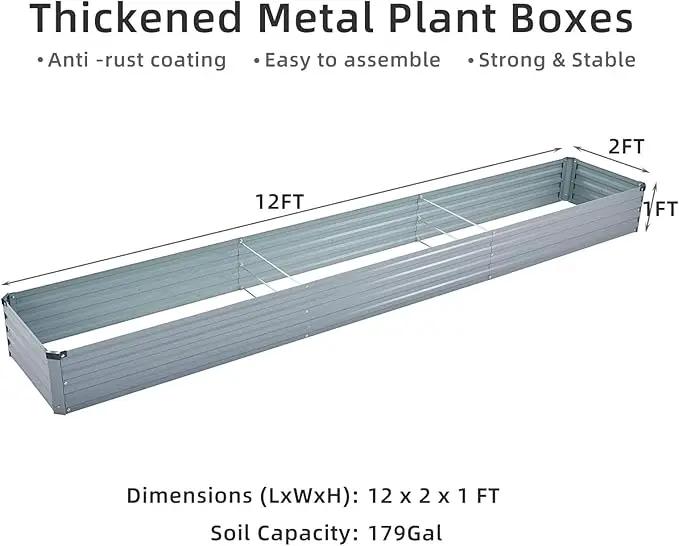 12x2x1FT Galvanized Raised Garden Beds Kit Large Outdoor Metal Gardening Planter Box for Vegetable Elevated Flower Herbs, Gray by GreenHaven Gardens