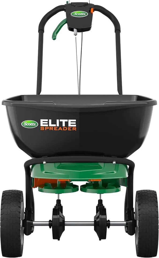 Scotts Elite Spreader for Grass Seed, Weed and Feed, Fertilizer, Salt and Ice Melt, Durable Push Spreader Holds up to 20,000 sq. ft Product by GreenHaven Gardens