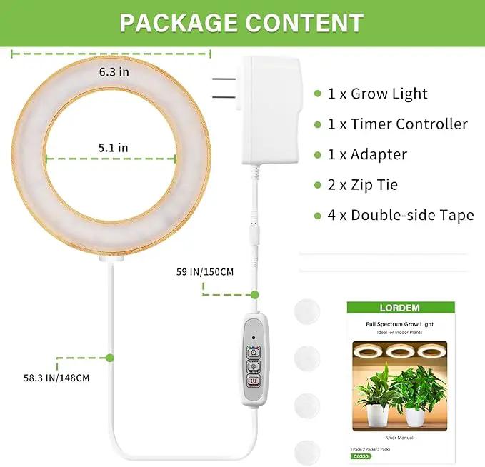 LORDEM 6.3” Bamboo Ceiling Grow Light for Indoor Plants, 72 LEDs Full Spectrum Plant Light, Corded, Halo Under Cabinet Growing Lamp with 4/8/12H Auto Timer, 4 Brightness Levels, Ideal for Pot Plants by GreenHaven Gardens
