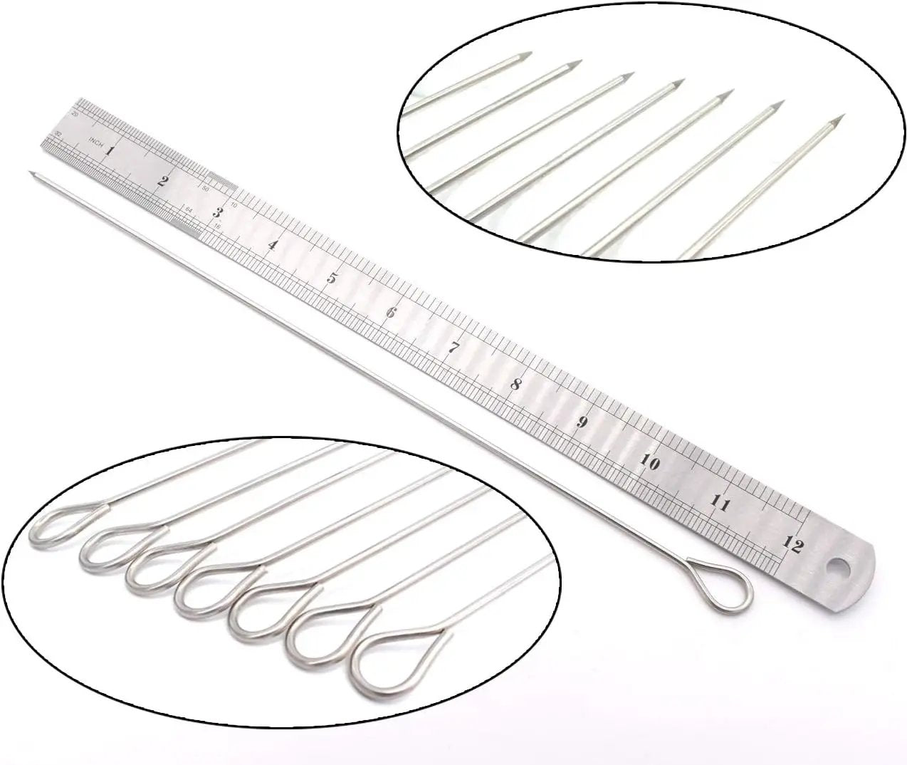 12 Inch Long Metal BBQ Kabob, Stainless Steel Skewers Shish Kebab Skewers 30 Pack (12Inch BBQ Skewers-30p) by GreenHaven Gardens