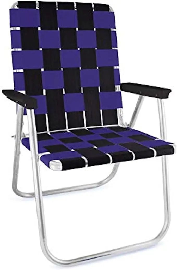 Lawn Chair USA Folding Aluminum Outdoor Patio Lawn Chair | Heavy-Duty Webbed Chairs for Camping, Sports, Beach, Yard & Tailgating | Lightweight Portable | Classic - Black/Purple by GreenHaven Gardens