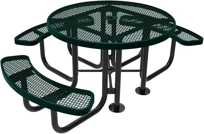 Coated Outdoor Furniture Heavy-Duty Portable ADA-Compliant Outdoor Picnic Table with Umbrella Hole, Expanded Metal Patio Dining Furniture Made in America (46" Round Top, Dark Green) by GreenHaven Gardens