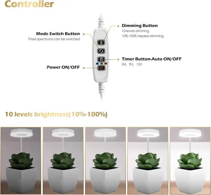 GLOWRIUM Grow Lights for Indoor Plants, Full Spectrum Plant Lights with Clip, Height Adjustable&3 Spectrum Mode, 3/9/12h Automatic Timer, 10 Dimmable Brightness, Mini Halo Grow Lights for Small Plant by GreenHaven Gardens