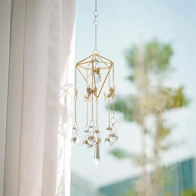 Sun Catchers with Crystals Indoor Window, Handmade Gold Plated Angel Suncatcher, Wind Chime Rainbow Maker Pendant by GreenHaven Gardens