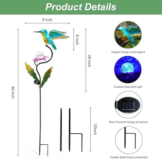 HONGLAND Outdoor Solar Lights for Garden Decor - 46 Inch Hummingbird Solar Lights for Outside, Solar Hummingbird Decorative Garden Stakes for Lawn Patio Yard by GreenHaven Gardens