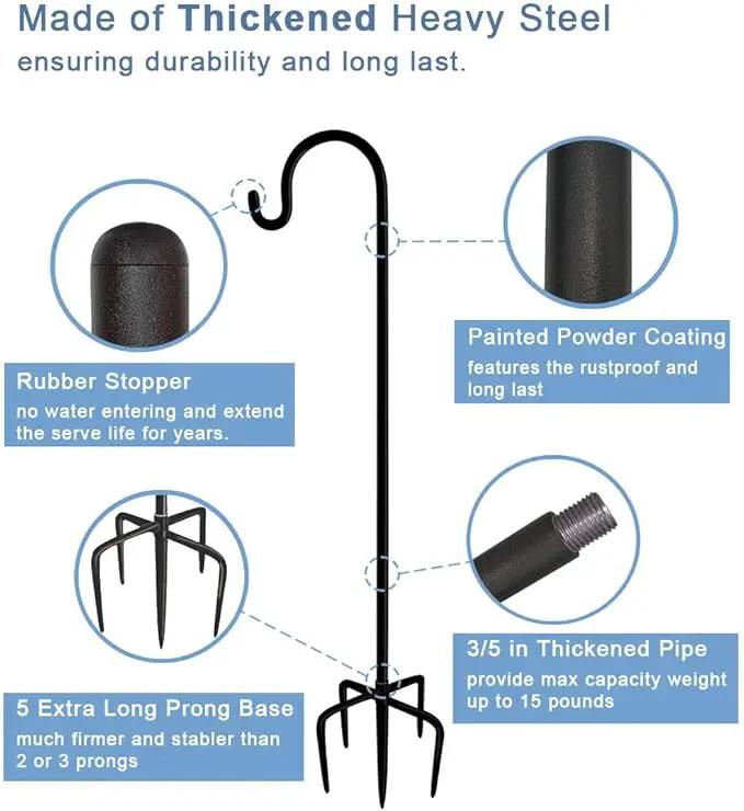 92 Inch Outdoor Shepherd Hooks with 5 Pronger Base (2 Packs), Adjustable Heavy Duty Garden Hanging Stand Holder for Bird Feeders Lanterns Planter Hanger, Matte Black by GreenHaven Gardens