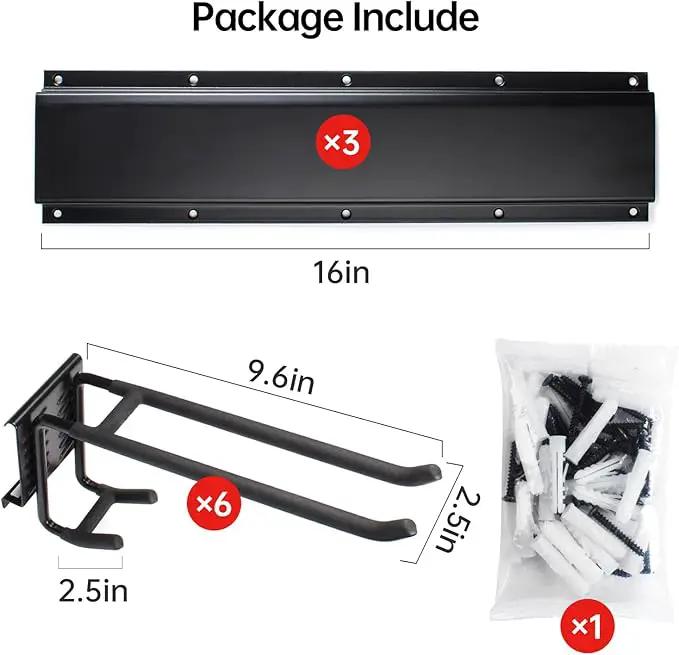 Garage Storage Rack Hooks, 48 Inch Heavy Duty Wall Mount Garage Organization with 3 Rails and 6 Adjustable Double Wall Hooks,Hanging Shelves for Garden Tool/Broom/Mop(Black) by GreenHaven Gardens