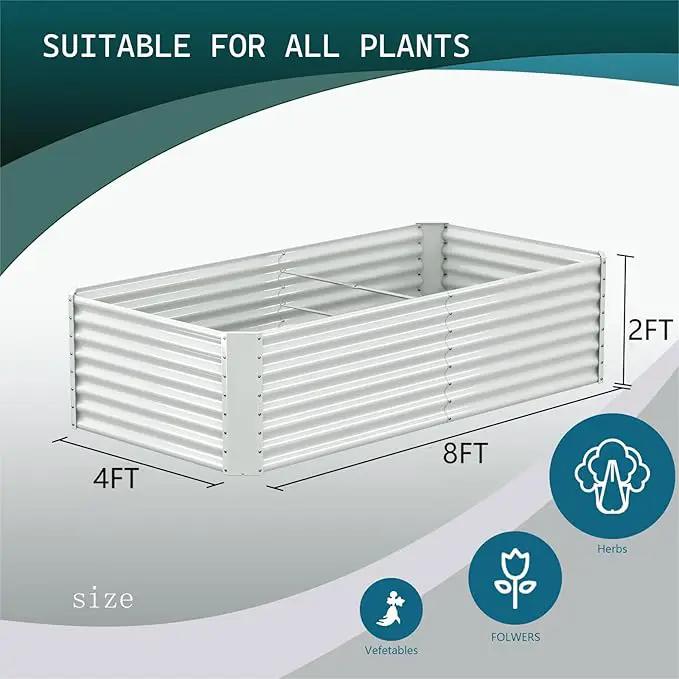 8x4x2ft Galvanized Raised Garden Bed Outdoor, Metal Garden Bed for Vegetables, Above Ground Garden Box for Flower, Steel Raised Beds for Gardening - White by GreenHaven Gardens