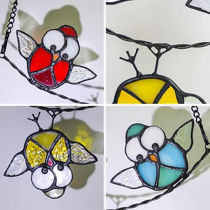 Owl Stained Glass Bird Suncatcher for Window,Best Bird Gifts for Bird Lovers Women,Stained Glass Bird Window Hangings,Best Teacher Gifts,Birthday Gifts,Housewarming Gifts by GreenHaven Gardens