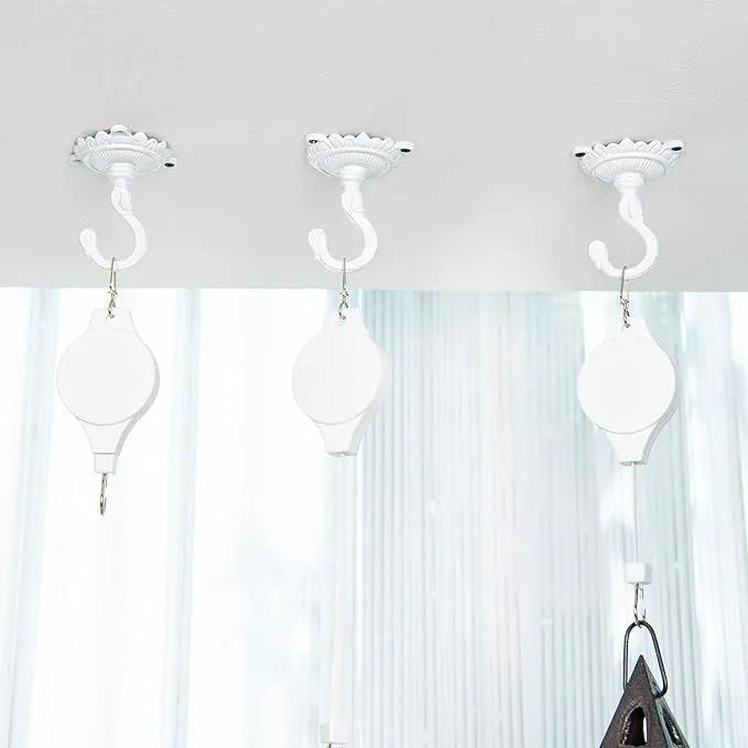 Sungmor Heavy Duty Ceiling Hooks - 3PC White Cast Iron Antique Decorative Hooks for Hanging Plants, Planters, Wind Chimes, Lanterns by GreenHaven Gardens