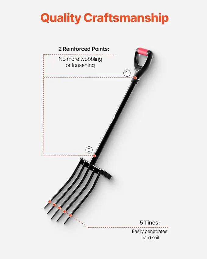VEVOR Garden Fork, 5-Tine Gardening Pitchfork with Metal Handle, 41 in Heavy Duty Digging Fork with Y Grip, Forged Steel Spading Fork for Hay Potato Composting Transplanting Aeration by GreenHaven Gardens