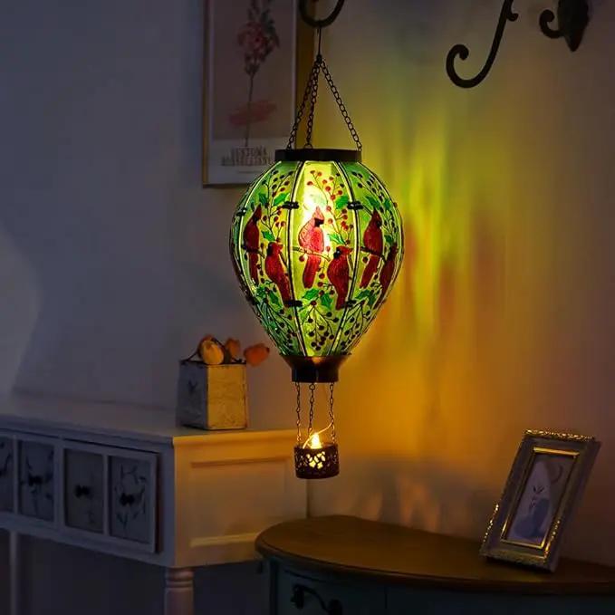 DREAMSOUL Cardinal Large Solar Hot Air Balloon Lantern with Flame, Glass Hanging Solar Lanterns Outdoor Waterproof for Garden Yard Patio Decor by GreenHaven Gardens