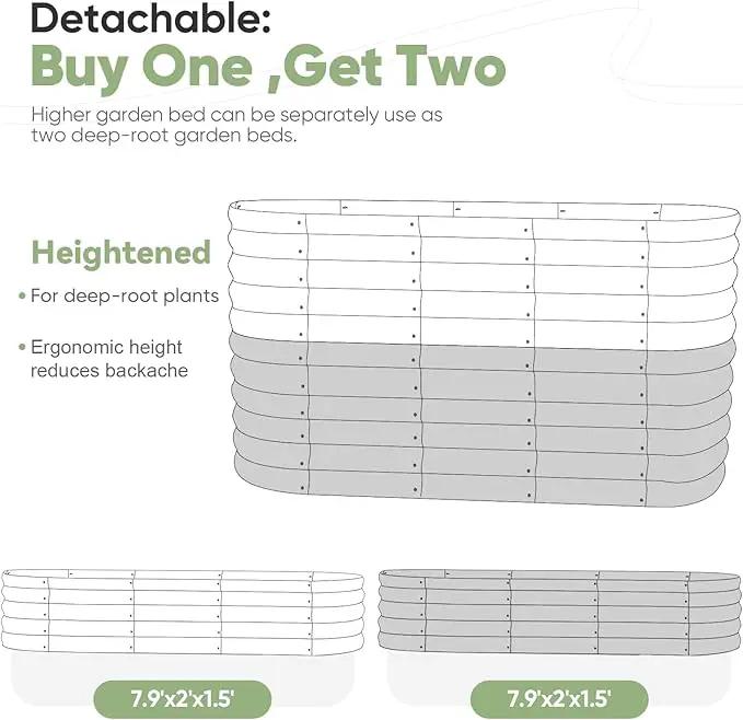 KING BIRD Raised Garden Bed 2.85 ft Tall 9 in 1 Galvanized Planter Garden Box Outdoor for Gardening, Deep Root Vegetables, Flowers 94.5X23.6X34.2 in, Light Green by GreenHaven Gardens