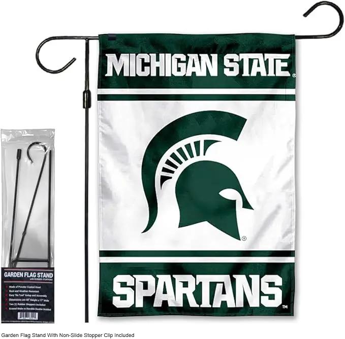 College Flags & Banners Co. Michigan State Spartans Garden Banner Flag with Flag Pole Stand Set by GreenHaven Gardens