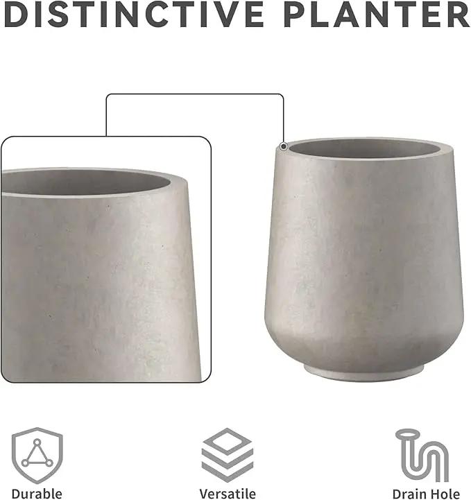 Kante 15.3"+11.6"+8.2" Dia Round Concrete Planter, Large Outdoor Indoor Planter Pots Containers with Drainage Holes and Rubber Plug for Home Garden Patio, Weathered Concrete by GreenHaven Gardens