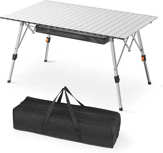 Athena Collection Foldable Camping Table, 47" Aluminum Outdoor Folding Camp Table with Mesh Layer Telescopic Legs and Carry Bag, Lightweight and Portable for Outdoor Camping Picnic Grilling, Silver by GreenHaven Gardens